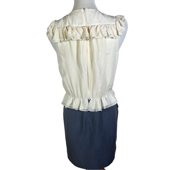 Rebecca Taylor Silk and Linen Cream and Slate Blue Fitted Dress Size 6 - Picture 5 of 9